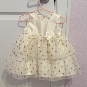 Elegant Cream and Gold Polka Dot Kids Formal Dress
